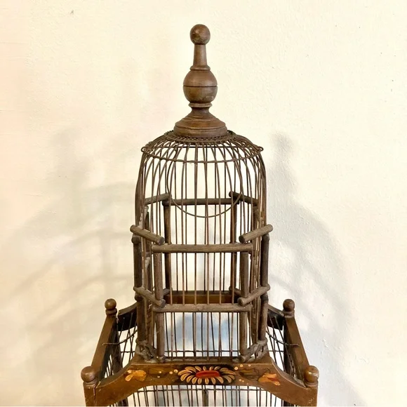 Leaning Birdcage Wooden and Wire Vintage Birdcage Poor Shape - Picture 6 of 16